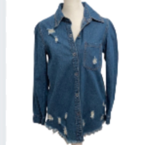 Tops - EUC Distressed Denim  Top Size Medium